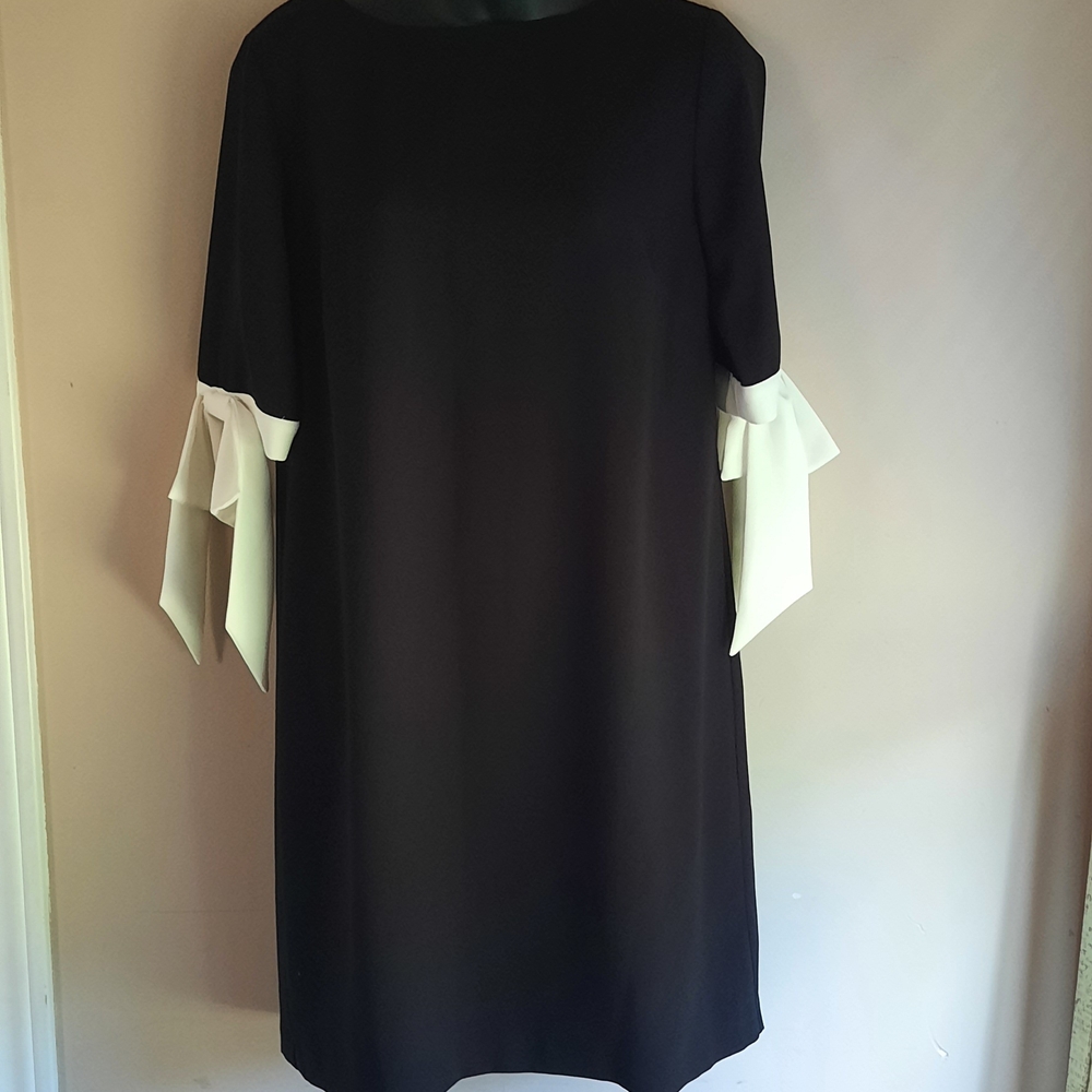 CeCe Black Dress with White Layered Sleeves